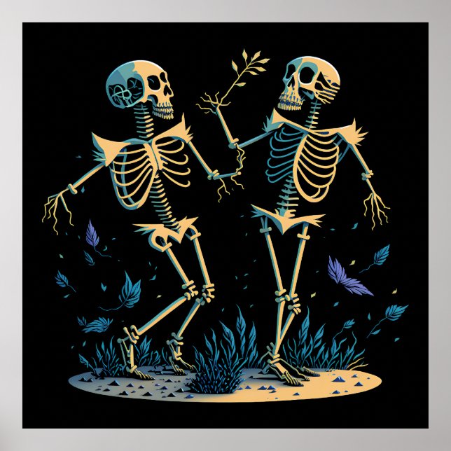 Dancing Skeletons Spooky Classic Black Poster (Framsidan)