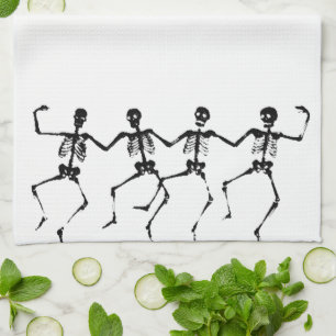 Dancing Skeletons (svartvit) Kökshandduk