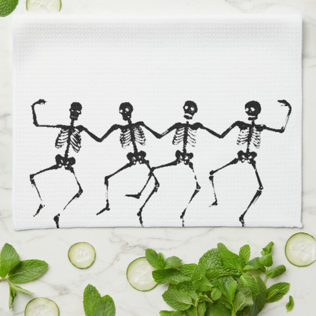 Dancing Skeletons (svartvit) Kökshandduk (Vikta)