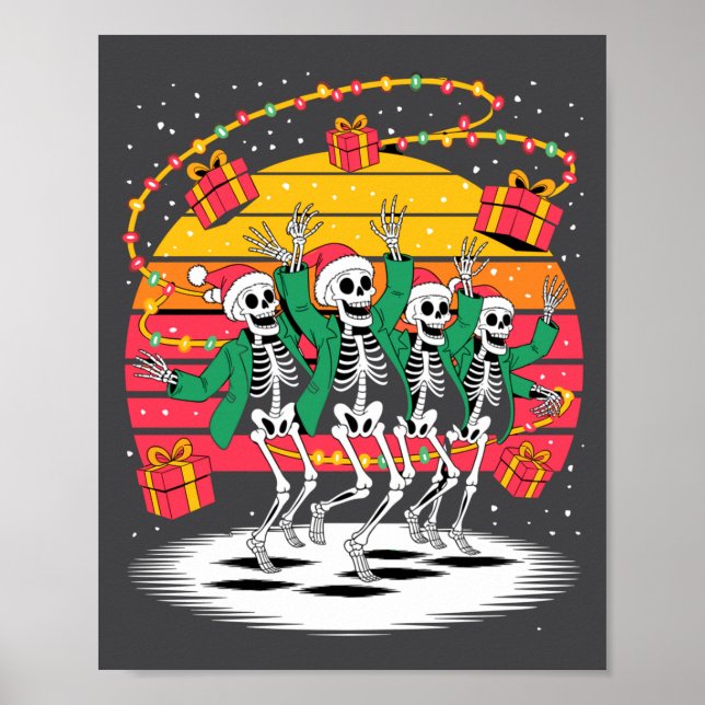 Dancing Skeletons With Santa Hats Christmas Lights Poster (Framsidan)