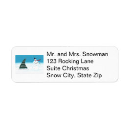 Dancing Snowman and Tree Christmas Address Labels Returadress Etikett