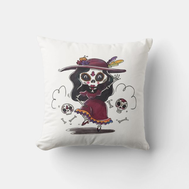Dancing Sugar Skull Kudde (Framsida)