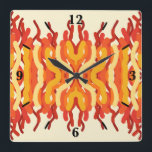 Dancing Sunburst Pop of Färg Abstrakt Art Fyrkantig Klocka<br><div class="desc">Square Wall Clock, Wall Art Art Decor and home-tillhandahållande Decor-tillbehör tryckt med Dancing Sunburst Pop Of Färg Abstrakt Art-designbild av Fabric Seal print on demand shop på Zazzle #ZazzleMade https://www.zazzle.com/store/thefabricseal 🎨 Denna sydvästliga konstnärliga stil art och färg-färgpalett, inklusive beige, kräm, guld, ochre, umber, orange, röd, indiansk röd och med grå...</div>