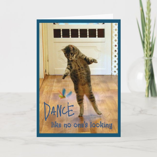Dancing Tabby katt Birthday Tack Kort (Framsida)