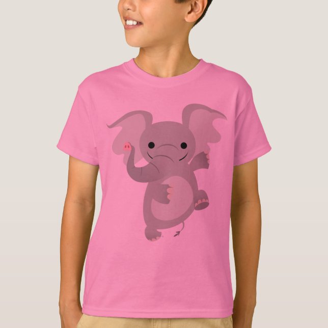 Dancing Tecknad Elephant Children T-Shirt (Framsida)