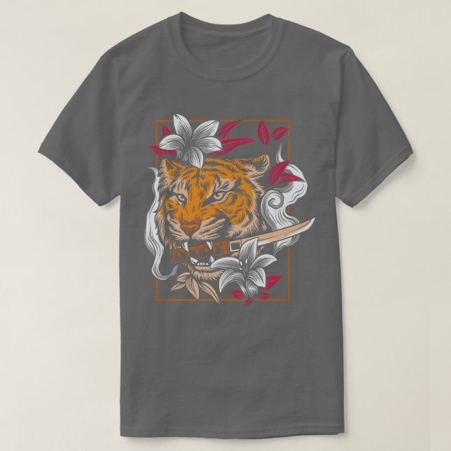 Dancing Tiger Japansk Asian Art Inspired Tecknad T Shirt (Design framsida)