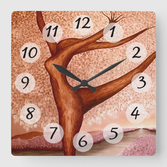 Dancing Träd Fyrkantig Klocka (Framsida)