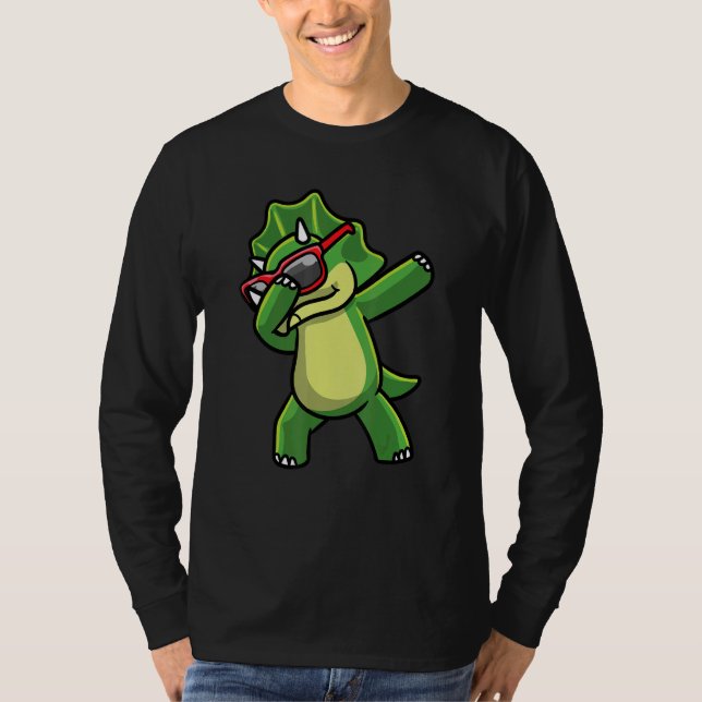 Dancing Triceratops Dinosaur With Sunglasses Dino  T Shirt (Framsida)