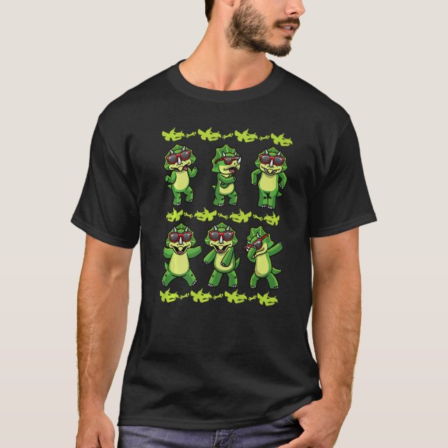 Dancing Triceratops Dinosaurs With Sunglasses Dino T Shirt (Framsida)