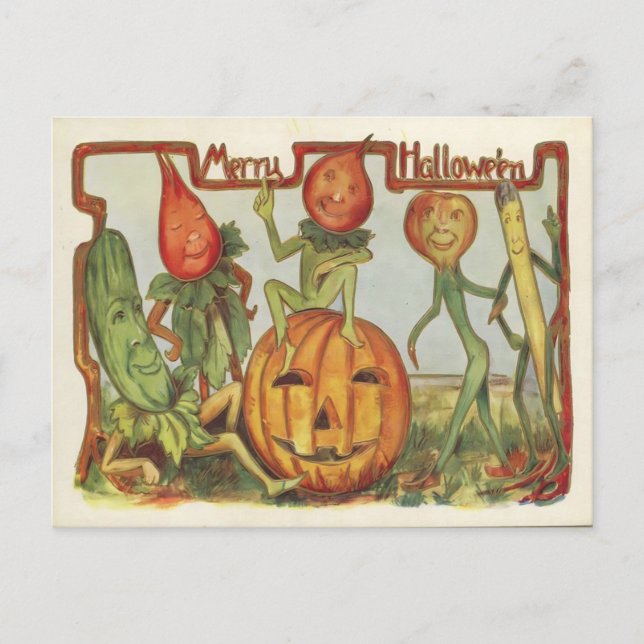 Dancing Vegetables Vintage Halloween Vykort (Framsida)