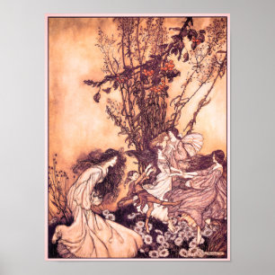 Dancing with Älvor Arthur Rackham Illustration Poster