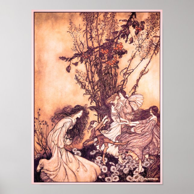 Dancing with Älvor Arthur Rackham Illustration Poster (Framsidan)