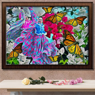 Dancing with Flowers & Butterflies PV01 Art Print Poster
