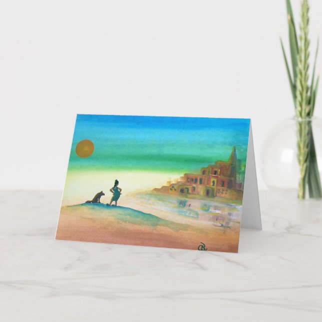 Dancing Woman tar en promenad i Fuzzy Tofflor Tack Kort (Framsida)