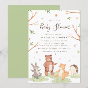 Dancing Woodland Animals Baby Shower Inbjudningar