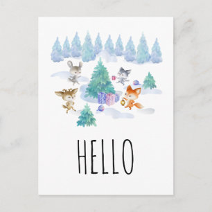 Dancing Woodland Animals Watercolor Hej Vykort