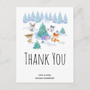 Dancing Woodland Animals Watercolor Tack Vykort
