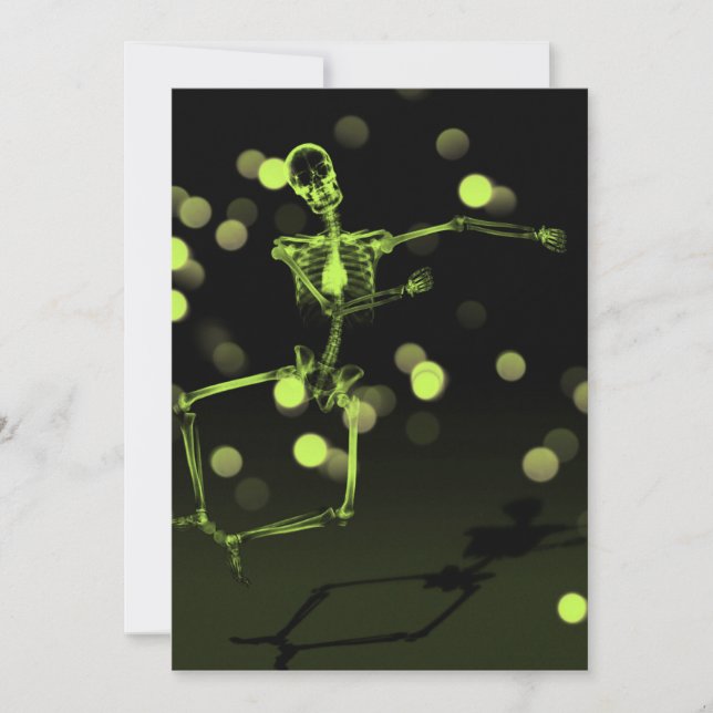 Dancing X-Ray Skeleton - Lime Green Inbjudningar (Framsida)
