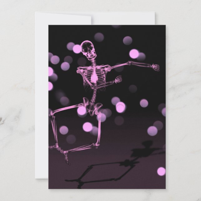 Dancing X-Ray Skeleton - Rosa Inbjudningar (Framsida)