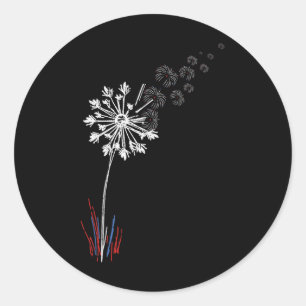 Dandelion 4:e juli Cute Flower American Patriot Runt Klistermärke