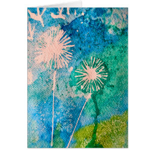 Dandelion abstrakt vattenfärg målad hälsningskort