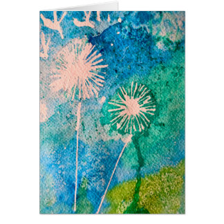 Dandelion abstrakt vattenfärg målad hälsningskort