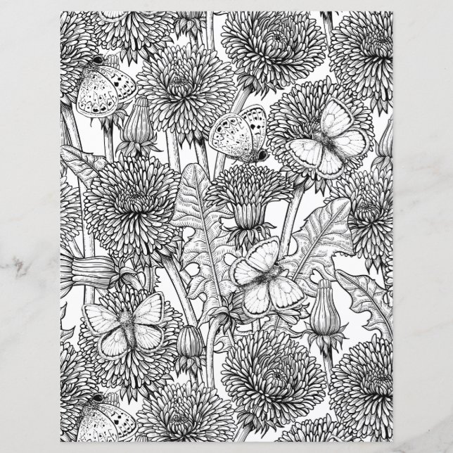 Dandelion-ängar i svartvitt (Framsida)