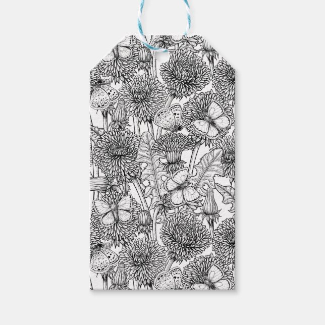 Dandelion-ängar i svartvitt presentetikett (Framsidan)