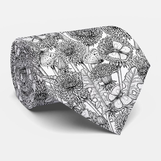 Dandelion-ängar i svartvitt slips (Rullad)