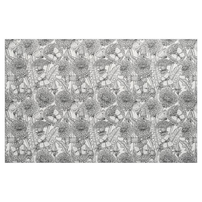 Dandelion-ängar i svartvitt tyg (Fat Quarter)