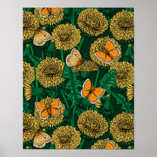 Dandelion-ängen på mörk grönt poster