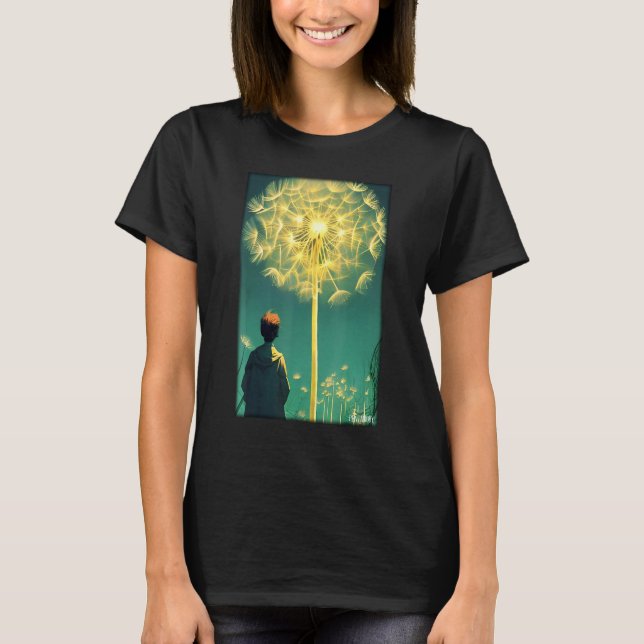 Dandelion Basket Flower Vår Meadow Grönt T Shirt (Framsida)