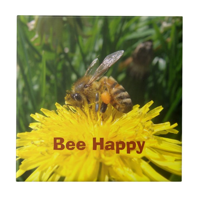 Dandelion Bee Lycklig Kakelplatta (Framsidan)