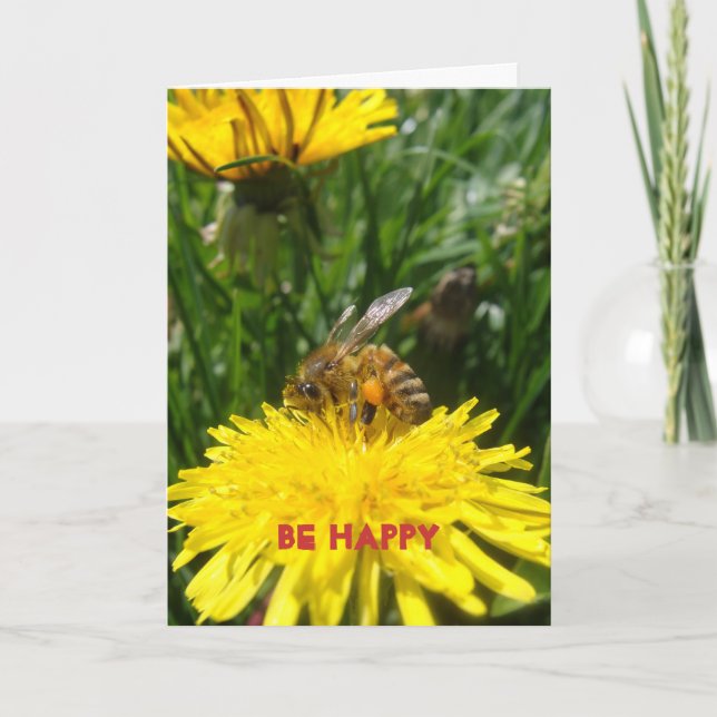 Dandelion Bee Lycklig Kort (Framsida)