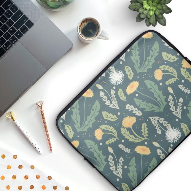Dandelion Blommigt Ogräs Mönster Laptop Fodral (Dandelion Pattern Laptop Sleeve)