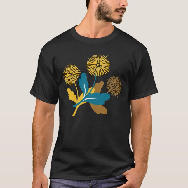 Dandelion blommönster black ver t shirt (Framsida)