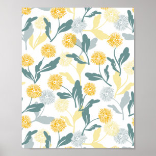 Dandelion-blommönster, vit över poster