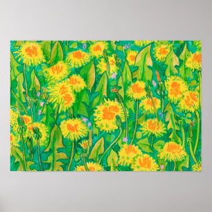 Dandelion Bloom Summer Flowers Blommigt Grönt Gult Poster