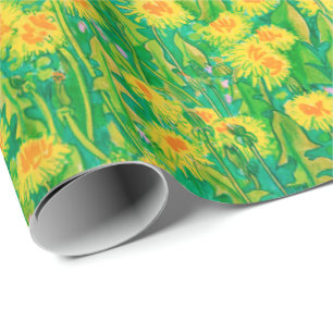 Dandelion Bloom Summer Flowers Blommigt Grönt Gult Presentpapper