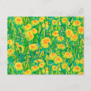 Dandelion Bloom Summer Flowers Blommigt Grönt Gult Vykort