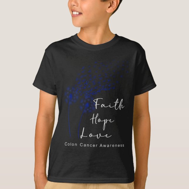 Dandelion Blue Ribbon Faith Hope Kärlek Colon Canc T Shirt (Framsida)