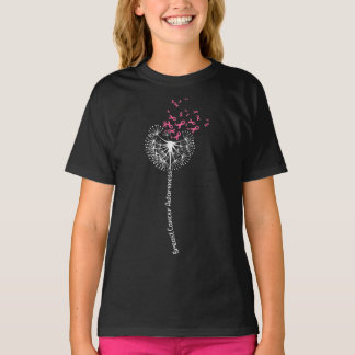 Dandelion Breast Cancer Awareness Warrior Pink Rib T Shirt