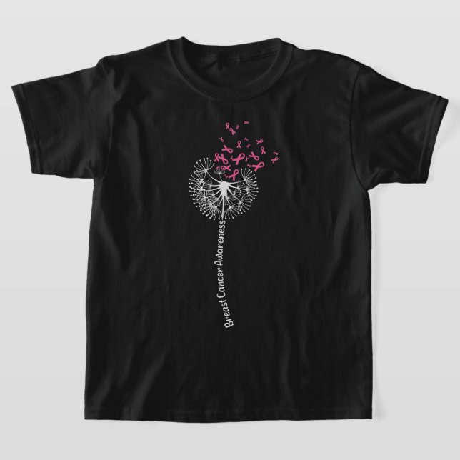 Dandelion Breast Cancer Awareness Warrior Pink Rib T Shirt (Laydown)