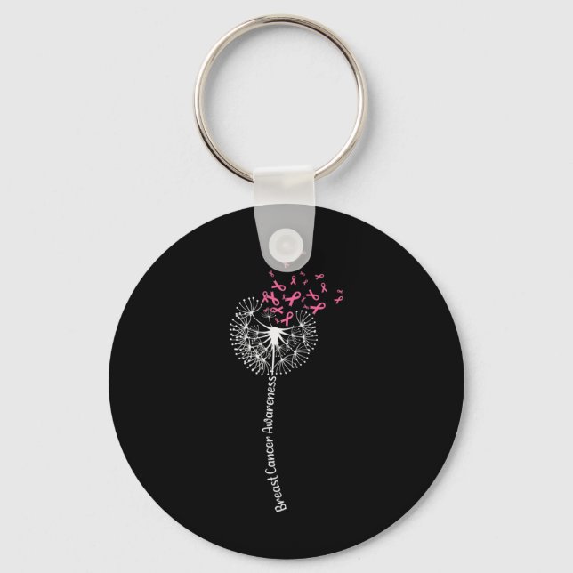 Dandelion Breast Cancer Awareness Warrior Rosa Rib Nyckelring (Framsida)