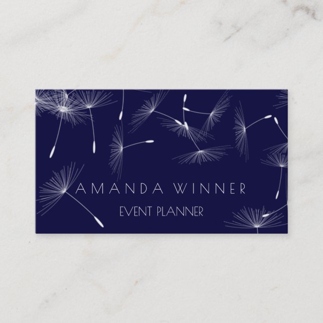 Dandelion Confetti Blue Navy White Event Visitkort (Framsida)