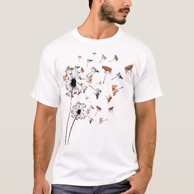 Dandelion Cow Flower Blommigt Cow Heifers T Shirt (Framsida)