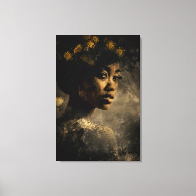 Dandelion Crown Melanin Glow Portrait Canvastryck (Framsida)