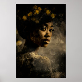 Dandelion Crown Melanin Glow Portrait Poster