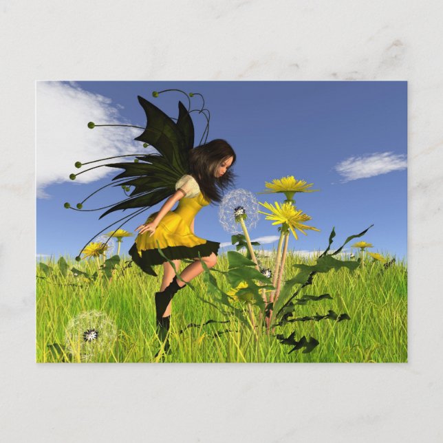 Dandelion Fairy med Springtime Background Vykort (Framsida)