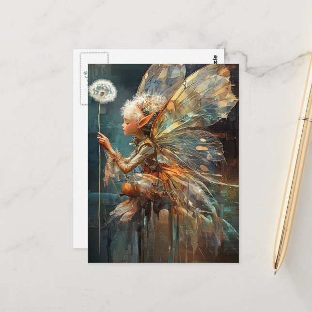 Dandelion Fairy Vykort (Fram/Back In Situ)